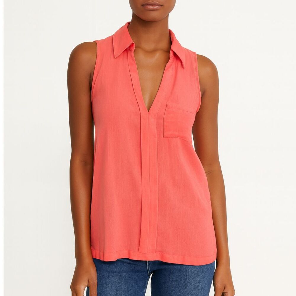 NWT Nordstrom Rack Lightweight Collared Sleeveless V-neck Pullover Blouse XS